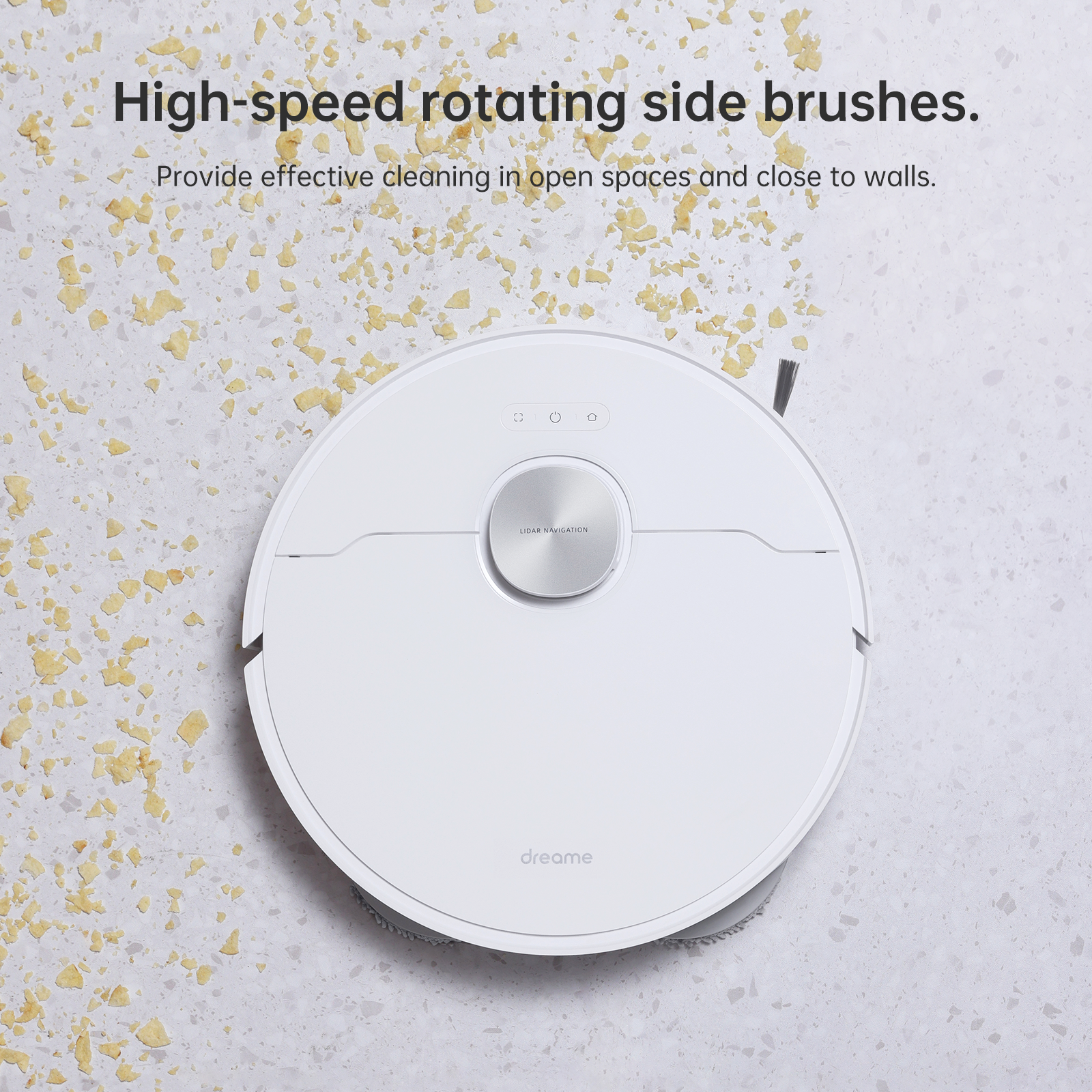 Dreame L20 Ultra with high-speed side brushes for effective corner cleaning.